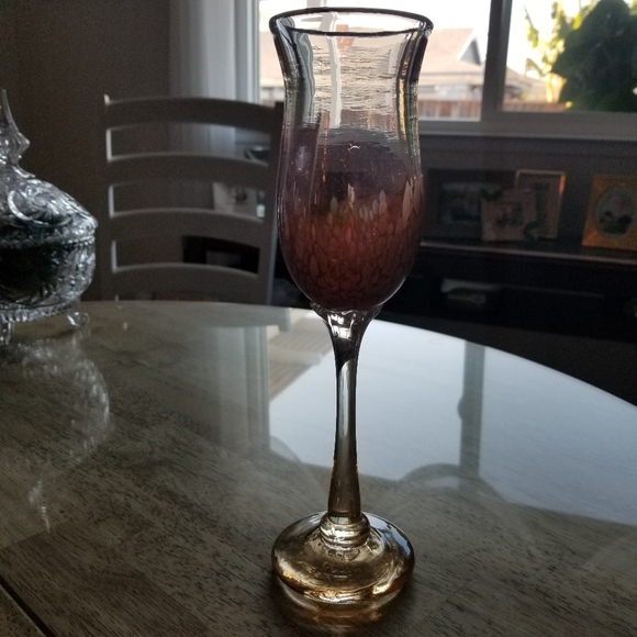 Vintage Slater Studio Art Glass Tall Orange Iridescent Wine Goblet - Picture 2 of 14